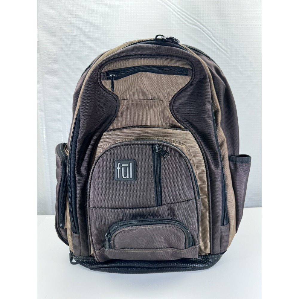 Fūl Tennman Backpack 17 inch Laptop / Tablet Area Brown Black Lots of Pockets